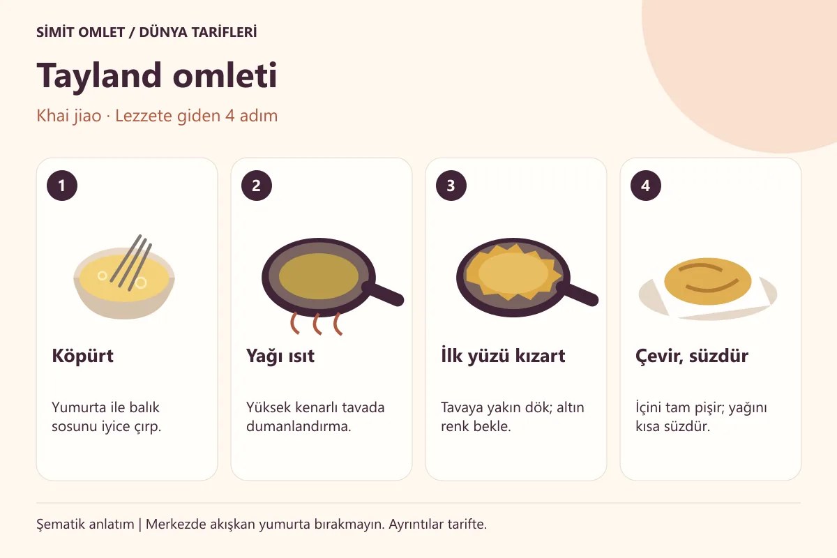 Tayland omleti hazırlamak için dört adımlı pişirme şeması
